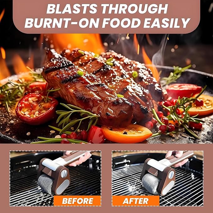 Electric Grill Cleaner Hair-Free Stainless Steel Roller 350 RPM High-Speed Motor Led Spotlight Design Cordless Outdoor Grill Cleaner