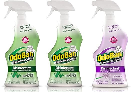 OdoBan Ready-to-Use Disinfectant and Odor Eliminator Set of 3 Spray Bottles 32 Ounce &amp Solid Odor Absorber Eliminator for Home and Small Spaces Fresh Linen Scent 14 Ounces Each 6-Pack