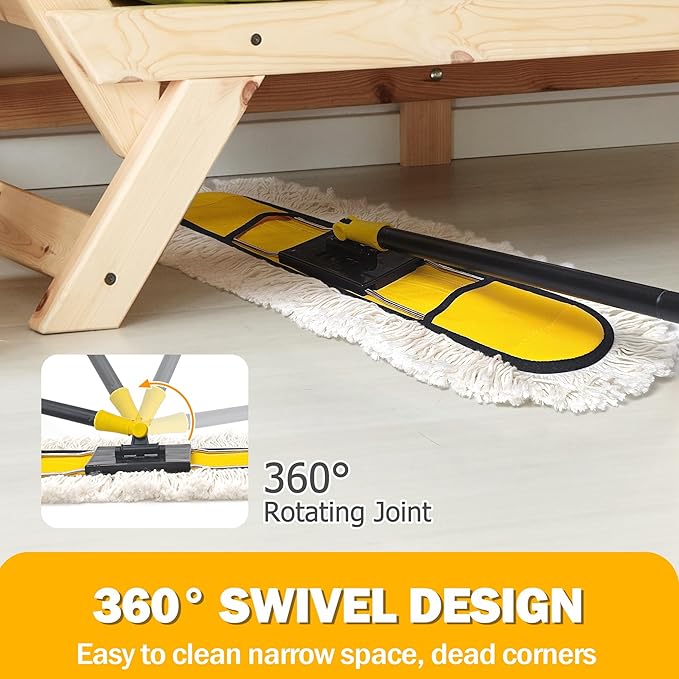 NEWE 24” Commercial Dust Mop Large Dry Dust Push Broom Indoor Wide Floor Duster for Laminate Hardwood Tile Marble (Yellow)