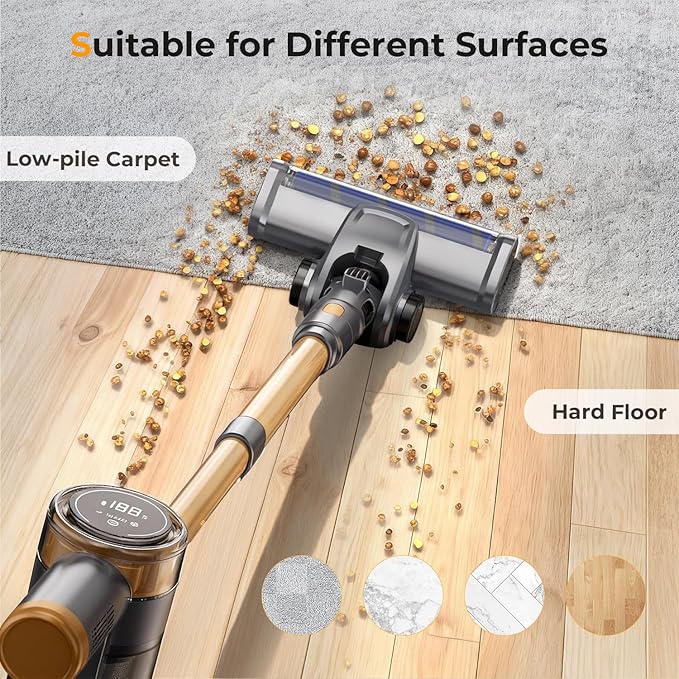 Cordless Vacuum Cleaner 30Kpa Vacuum Cleaners for Home Stick Vacuum with LED Display 2 Roller Brushes for Anti-Tangle &amp Hard Floor 6 in 1 Lightweight Vacuum for Hard Floors Carpet Pet Hair