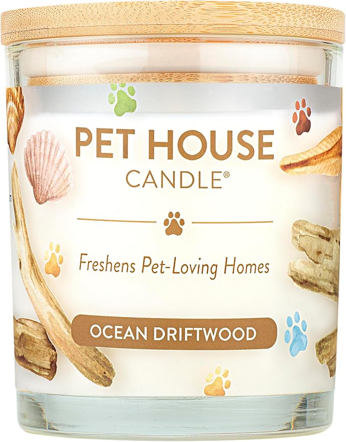 Pet House Candles Clean Long-Burning Scented Pet Friendly Candles Plant-Based 60 Hour Burn Time - Ocean Driftwood 9 oz
