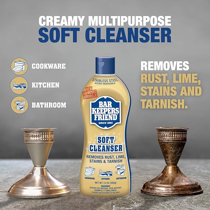 Bar Keepers Friend Soft Cleanser (13 oz) and MORE Spray + Foam (25.4 oz) Multipurpose Cleaner Bundle Stain &amp Rust Remover for Multi Surface Bathroom Kitchen &amp Outdoor Cleaning