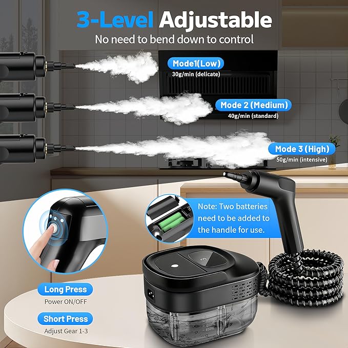 Pressurized Handheld Steam Cleaner 2500W 54oz Large-Capacity Steamer with 3-Level Adjustable Steam 15s Heat-Up &amp 15Pcs Accessories – for Car Tile Grout Couch Floor Bed Dirt Furniture