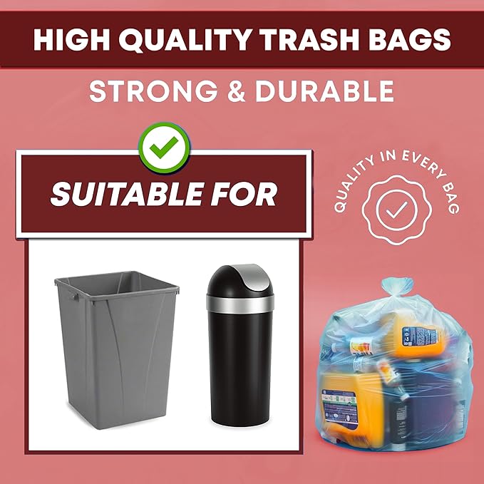 Clear 13 Gallon Trash Bags – Bulk 1000 Count – Tall Kitchen Garbage Bags – 13 Gal Unscented Plastic Can Liners for Bathroom Office Janitorial Commercial Industrial Municipal – Drawstring-Free