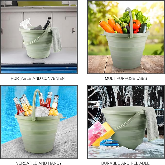 SIMPLEMADE Collapsible Bucket Cleaning Set - Includes 2 Foldable Buckets Spray Bottle Rag Scrubbing Brush and Sponge - Holds Up to 10 liters Easy Storage All-Purpose Cleaning Solution