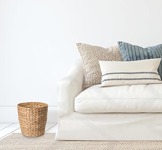 2-Pack Woven Waste Basket for Bathroom Bedroom or Living Room | Wicker Wastebasket Style Handwoven Basket Made from Water Hyacinth | Modern Boho Storage Basket