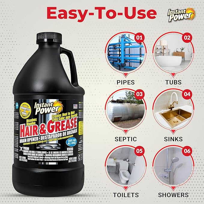 Hair &amp Grease Cleaner for Drains – Fast-Acting Liquid Clog Remover for Kitchen and Bathroom Plumbing Safe for Pipes and Septic Systems Includes Microfiber Cleaning Towel