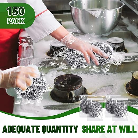 Honeydak 150 Pack Stainless Steel Scourers Steel Wool Scrubbers Bulk Separately Packaged 2.5 Inch 15 Gram Metal Scourers Sponges Wire Scouring Pad for Stove Pot Pan Oven Kitchen Restaurant(Classic)