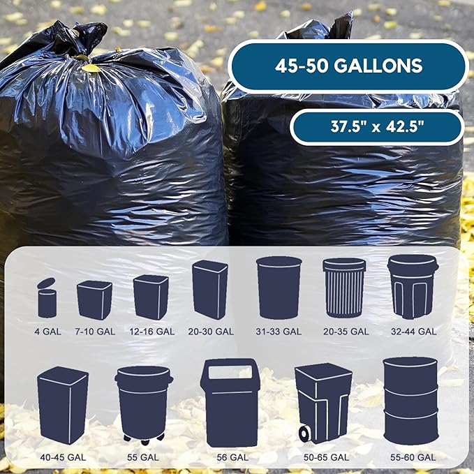 40-45 Gallon Trash Bags Heavy Duty | 100 Bags |1.5 Mil | Made in USA