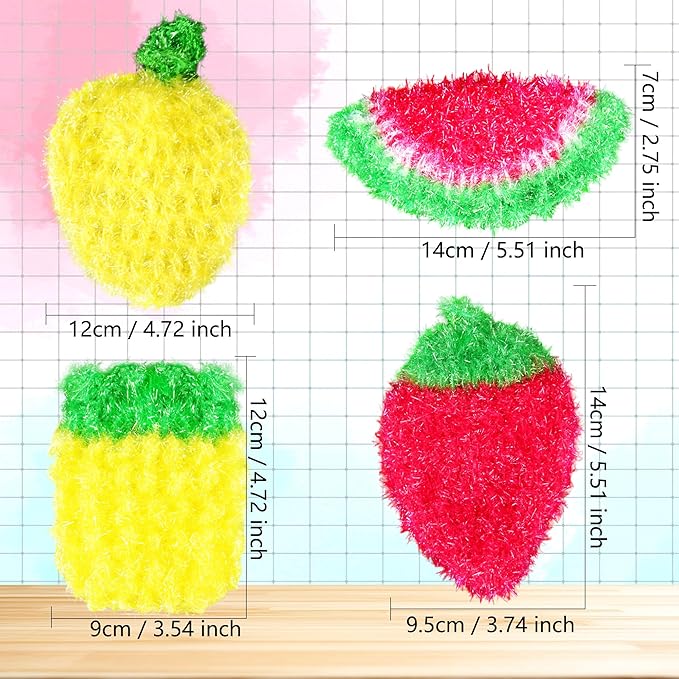 20 Pieces Fruit Dish Scrubber Colorful Reusable Kitchen Fruit Shaped Dish Scrubbers for Family Washing Pots and Dishes Bathtub Sink