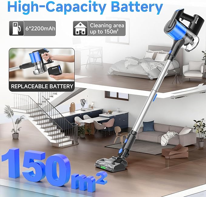 Hearten Cordless Vacuum Cleaner 600W/55Kpa 70Mins Upgraded Stick Vacuum with LED Display Anti-Tangle Self-StandingAnti-TangleLightweightVacuum Cleaner for Home Pet Hair Carpet Hardwood Floor