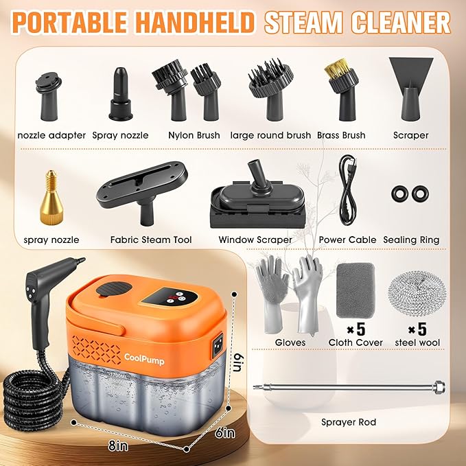 Upgraded 1.8Qt Handheld Steam Cleaner for Home Cleaning6-Levels Adjustable Pressurized Handheld Steamer Protable Hand held Steamer for Cleaning 10s Heat-Up Protable Steam Cleaners Handheld for Home