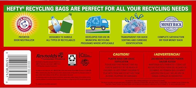 Hefty Recycling Large Trash/Garbage Bags (Blue Drawstring 30 Gallon 36 Count)