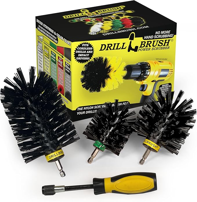 Grill Brush Drill Attachment Cleaning Kit - Replace Stainless Steel Wire Scrubber with Our Safer Nylon Bristle Brushes - Grill Accessories Grill Hand Brush for Griddle Cleaning - Rust Removal