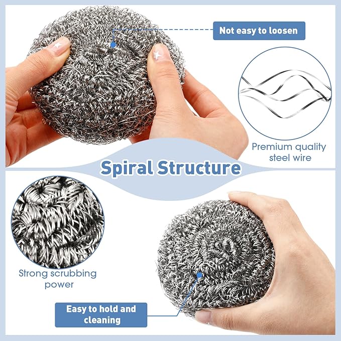 Roshtia 40 Pcs Stainless Steel Scrubber Bulk Large Steel Wool Scrubber 50 Gram Stainless Scourers Sponges Scouring Pads for Cleaning Dishes Stoves Pots Pan Cooker Hoods