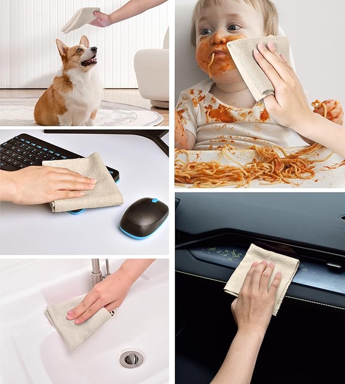 KitchLife Microfiber Cleaning Cloth Roll 100 Pack - Tear-Away Microfiber Paper Towels Lint-Free Reusable Washable for Kitchen Car Dishes and Sensitive Surfaces (Sand Beige)