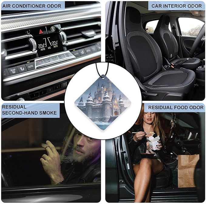 5PCS Car Air Freshener Hanging Personalized Double Sided Snowy Castle Car Fresheners Long Lasting New Cars Scents Cute Automotive Freshies for Closets Drawers (tea)