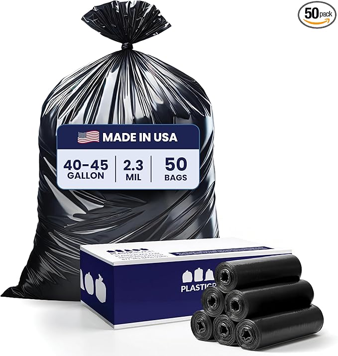 Plasticplace 40-45 Gallon Trash Bags │ 2.3 Mil │ Black Heavy Duty Garbage Can Liners │ 40 x 46 (50 Count)