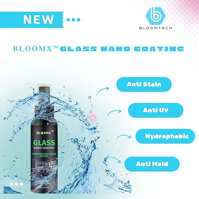 𝐁𝐋𝐎𝐎𝐌𝐗™ Glass Coating for Windshield Windows Bathroom Doors Mirrors Building Glasses &amp Screens | Anti Stain | Water Repellent | Glass Polish | Windshield Polish | Lasting Shine.