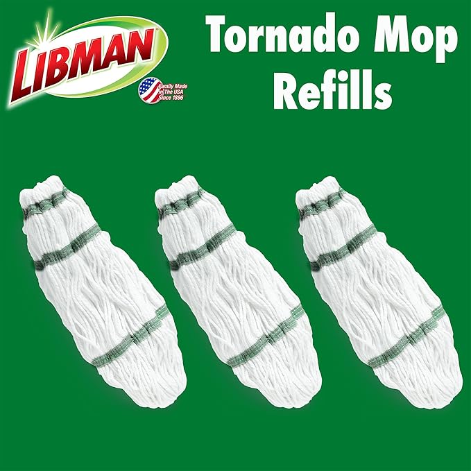 Libman Tornado Mop Refill Direct Replacement Head for Libman Self Wringing Twist Mop Cotton Machine Washable 3 Pack