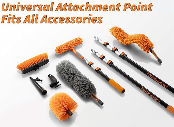 20 Foot High Reach Duster Kit with 4-12 ft Extension Pole // High Ceiling Dusting and Window Cleaning Kit with Telescopic Pole // Baseboard and Wall Washer Mop Squeegee Fan Blade &amp Cobweb Duster