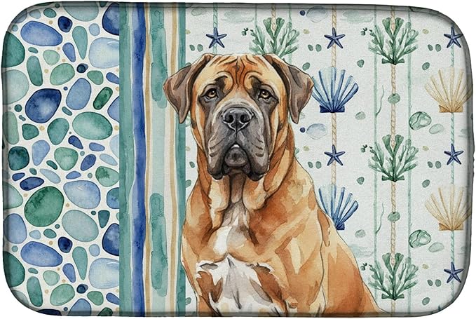 Caroline's Treasures Neapolitan Mastiff Coastal Sea Glass Dish Drying Mat Absorbent Dish Drying Mat Pad for Kitchen Counter Dish Drainer Mat for Countertop 14 x 21 Multicolor