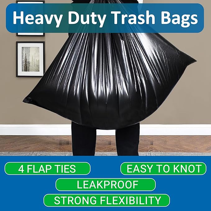 40-45 Gallon Heavy Duty 1.2 MIL THICK Trash Bags (60 Count) with Twist Ties Extra Large Sturdy &amp Tear-Resistant 40-45 Gallon Trash Bags Compatible with Rubbermaid Brute &amp Toter for Lawn &amp