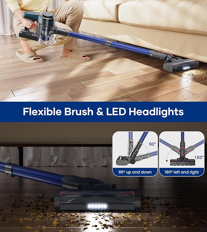 NADALY Cordless Vacuum Cleaner for Home 500W 40KPA Stick Vacuum Cordless with 45Mins Runtime Anti-Tangle Lightweight 1.5L Dust Cup 8-in-1 Rechargeable Vacuum for Hardwood Floor Carpet Pet Hair
