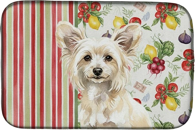 Caroline's Treasures Powderpuff Chinese Crested Vegetables Dish Drying Mat Absorbent Dish Drying Mat Pad for Kitchen Counter Dish Drainer Mat for Countertop 14 x 21 Multicolor