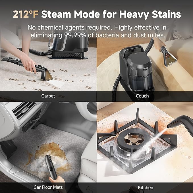 Uwant Carpet Cleaner Machine with Steam&ampHot&ampCold Water System 18Kpa Powerful Suction Upholstery Cleaner Machine with Pet Pro Cleaner for Pets Carpet Steam Cleaner Set of 1