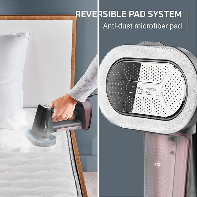 Rowenta Iron Steamer for Clothes 3in1 Hand Held Steamers Clothing Steamer Ironing Lint Remover 7.1 Oz Tank 1875 Watts Auto-Off Black &amp Pink DR8865