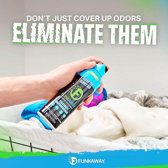 FunkAway Extreme Odor Eliminating Closet Refresher AeroSpray 6 oz. Odor Eliminating Spray Removes Musty Stuffy Sweaty and Stinky Airborne Odors