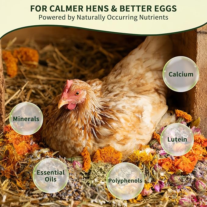 Chicken Nesting Herbs 64 oz – 11 Natural Dried Herb Blend with Marigold for Chicken Coop &amp Roost Refresh Nesting Box &amp Dust Bath Supports Natural Nesting Behavior