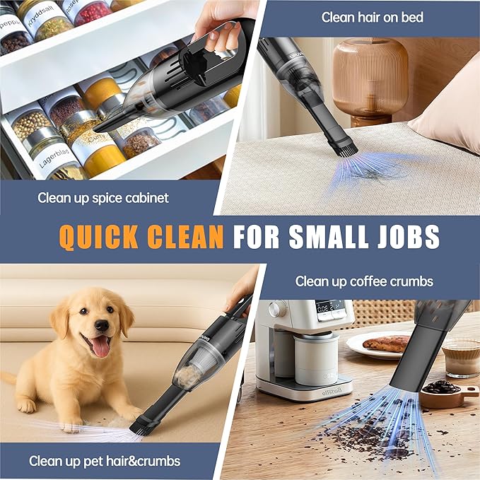 Handheld Car Vacuum Portable Cordless Dust Buster Rechargeable High Power Suction Mini Hand Held Vacuum Cleaner with Washable HEPA Filter Multi-Nozzles Lightweight Hand Vacuum for Car Home Office