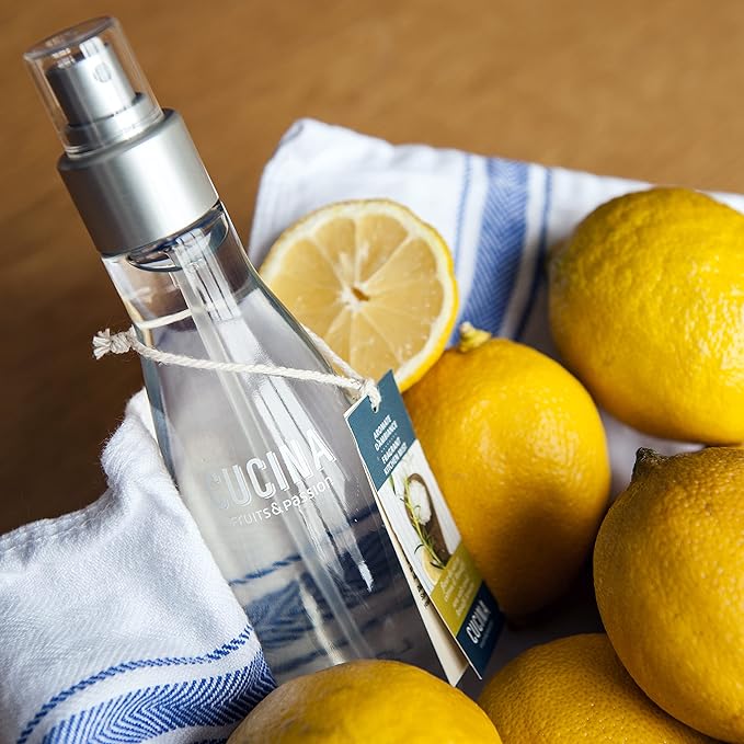 Fruits &amp Passion Cucina Fragrant Kitchen Mist – Sea Salt &amp Amalfi Lemon Home &amp Kitchen Air Freshener Spray in Decorative Glass Bottle Clean Citrus &amp Mineral Scent 3.3 fl oz (100 ml)