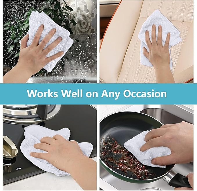 HOMEXCEL White Microfiber Cleaning Cloth 100 Pack Microfiber Towel for Cars Lint Free Scratch-Free Highly Absorbent and Cleaning Rags for House Window and Glass Cars TV Screen 11.5 X11.5 inch
