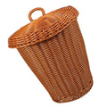 Housoutil Imitation Rattan Trash Woven Holder with Lid Handmade Round Desktop Wastebasket Brown Multi-Function Storage Basket for Home Office Bathroom Use