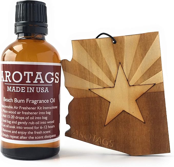Arotags Arizona Wooden Car Air Freshener - Long Lasting Backwoods Birch Scent Diffuses for 365+ Days - Includes Hanging Mirror Diffuser and Fragrance Oil - 100% American Made
