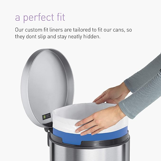 simplehuman Trash can 10 Liter White &amp Code R Custom Fit Drawstring Trash Bags 10 Liter / 2.6 Gallon White 20 Count