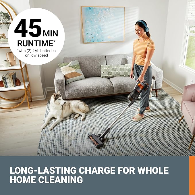 WORX 20V Cordless Stick Vacuum Powerful Cordless Vacuum Cleaner 25Kpa High Suction for Pet Hair Lightweight Handheld Vacuum Cleans Floors Carpet Car – 2 Batteries &amp Wall-Mount Charger Included