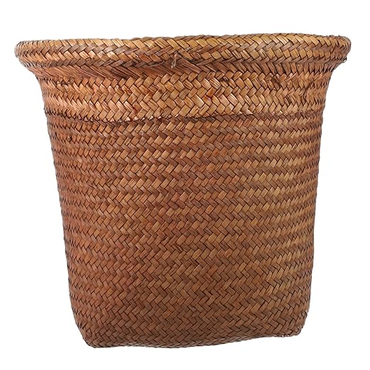 VALICLUD 1Pc Straw Woven Wastebasket Rustic Trash Can for Paper Rubbish Decorative Storage Bin for Bathroom Bedroom Office Hand Woven Design