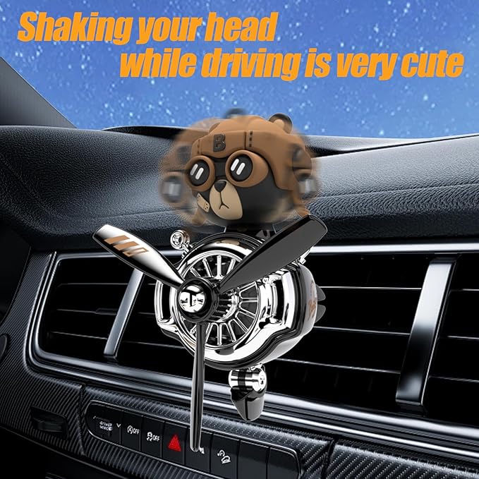 2Pcs Car Air Fresheners Cute Bear Pilot Automotive Air Outlet Creative Car Perfume Diffuser Automotive Accessories Air Vent Decoration with 8 Fragrant Tablets (Black 5+Black 5)