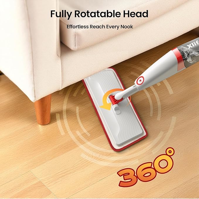 Spray Mops for Floor Cleaning with 3pcs Washable Pads Xlife Wet Dry Mop for Kitchen Wood Hardwood Laminate Ceramic Tiles Floor Dust Cleaning-Red (No Cleaner)