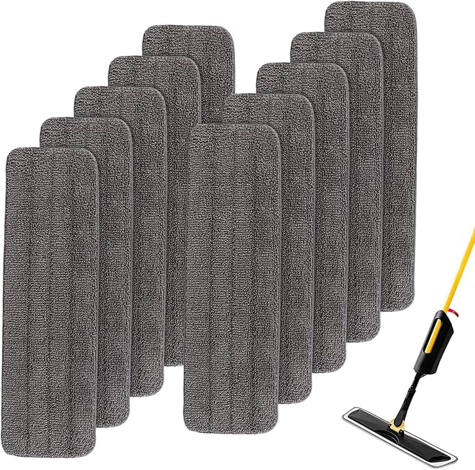 Replacement Mop Pads Fit for Rubbermaid Commercial 18 and 17 Mops - 10 Pack Wet &amp Dry Commercial Cleaning Reusable Refills Fit for Any Microfiber Flat Mop System 18 and 17 - Gray