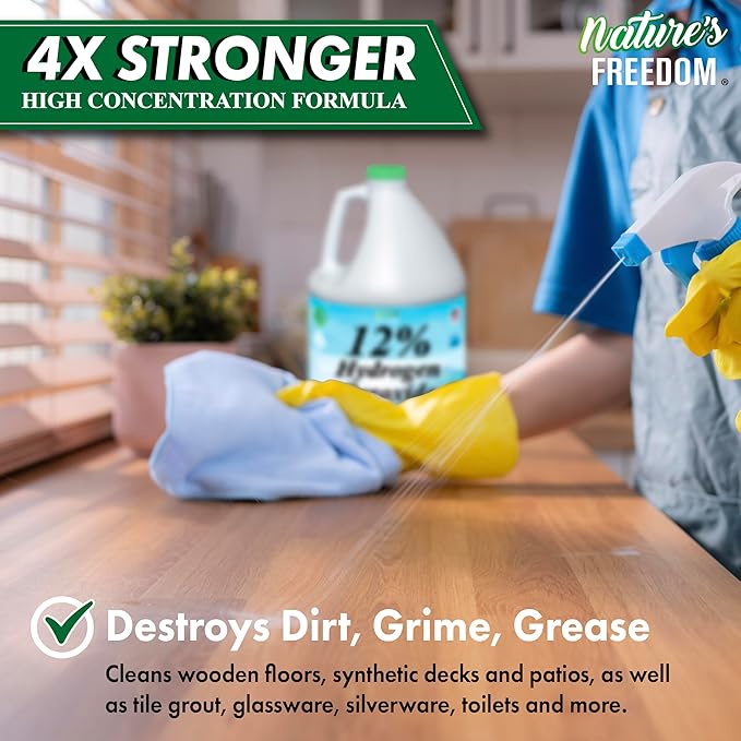 Nature's Freedom 12% Hydrogen Peroxide Food Grade H2O2 and Purified Water Only 2 Gallons Solution