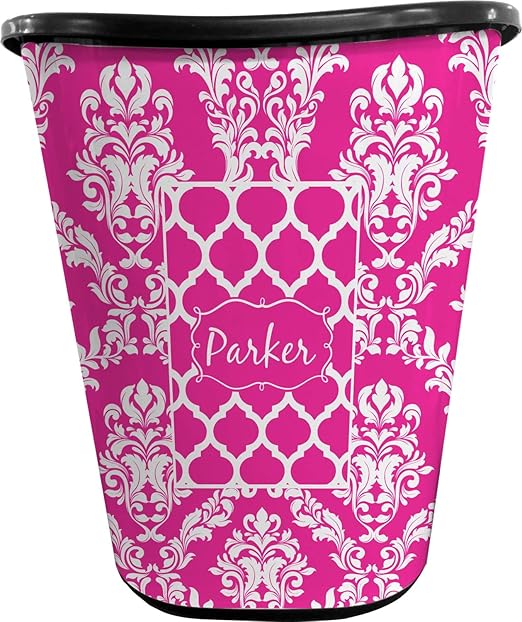 Personalized Moroccan &amp Damask Waste Basket - Double Sided (Black)