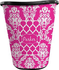 Personalized Moroccan &amp Damask Waste Basket - Double Sided (Black)