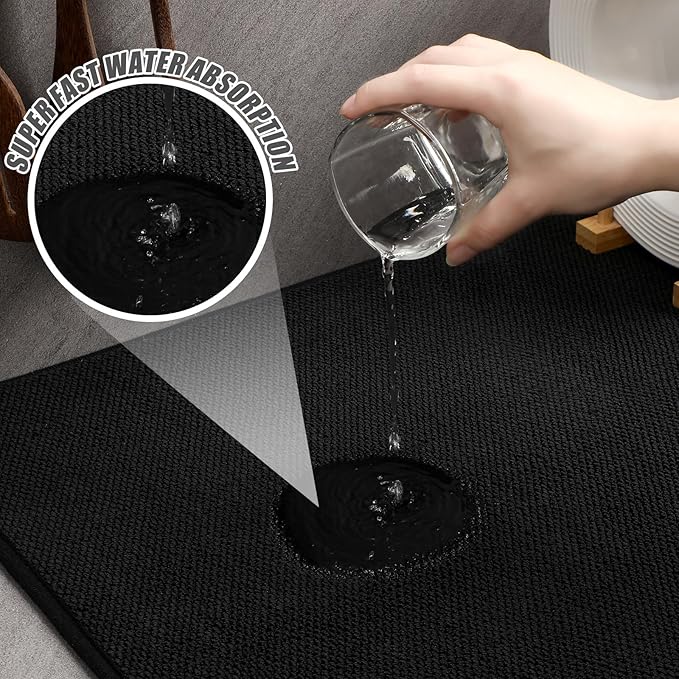 Hushee 2 Pack Extra Large Dish Drying Mat Microfiber Absorbent Dish Drying Pad Large Size Dishes Drainer Mats for Countertop Sink Refrigerator or Dryer (30 x 24 InchBlack)