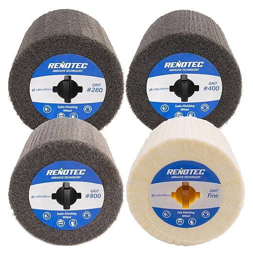 4 Polishing Wheel Pro Pack 100x100mm Aluminum Oxide Premium Wool Grit 280/400/800/1000 from Finishing to Mirror Polishing