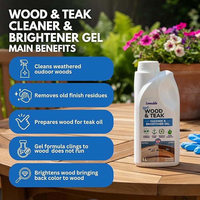 EcoDecors Loveable 2 in 1 Wood &amp Teak Cleaner and Brightener Gel 1 L for Outdoor Use Cleans Renews and Refreshes Outdoor Wood